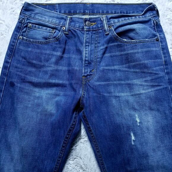 Levis Jeans Mens 33x32 Blue 505 Regular Straight Dark Wash American Denim - Picture 2 of 14